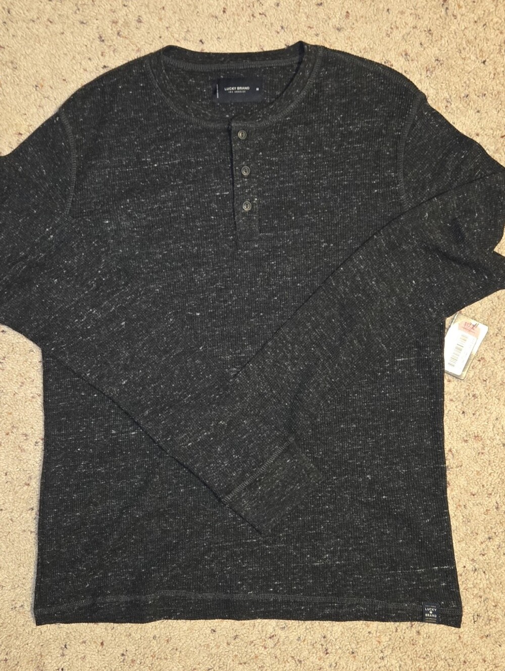 Lucky Brand Men's Charcoal Speckled Henley Long Sleeve Shirt